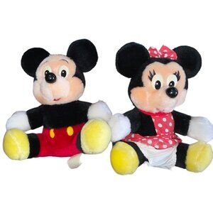 Vintage Disneyland Mickey & Minnie Mouse Plush Dolls Polyester 1980s Disney 10"